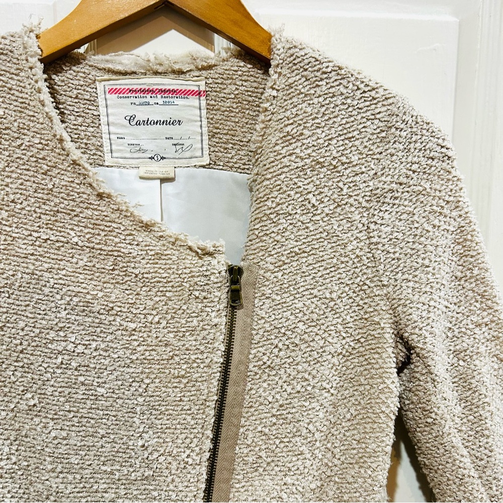 VTG Anthropologie Cartonnier Beige Peplum Textured Knit Jacket Romantic Size S - Picture 5 of 8